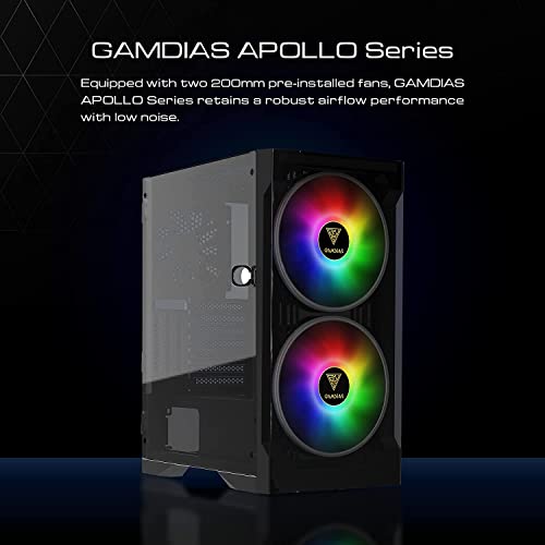 Image of GAMDIAS ATX Mid Tower Gaming Computer Case for Desktops & PC, 2X 200mm ARGB LED PC Case Fans Sync with Motherboards, Support Front 360mm & Top 240mm Cooler, Front & Side Tempered Glass Black