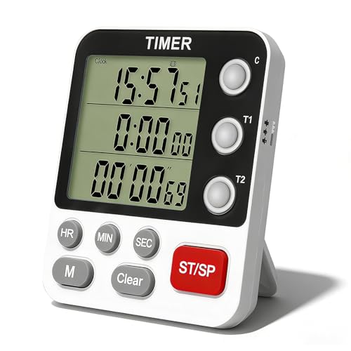 Despertador de Cocina Digital, Temporizador de Huevos de 3 Canales, con Soporte, Temporizador de Cocina con Magnético, 3 Niveles de Volumen, Temporizadors Inteligente para Cocinar, Hornear, Deportes