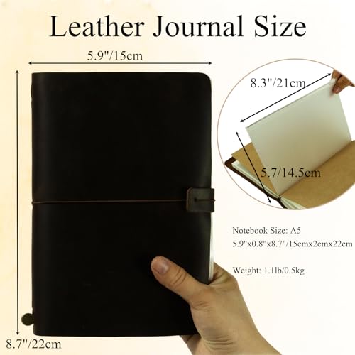 Cuaderno de cuero A5 para escribir diario bloc de notas vintage recargable para hombre mujer 2