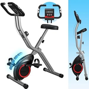 Foldable Exercise Bike for Small Apartments, Stationary Bikes for Home, Indoor Portable Cycling Bike with 16-Level Magnetic Resistance, 260LBS Capacity, 5.5 LBS Flywheel, Designed for Small Space Workout 816