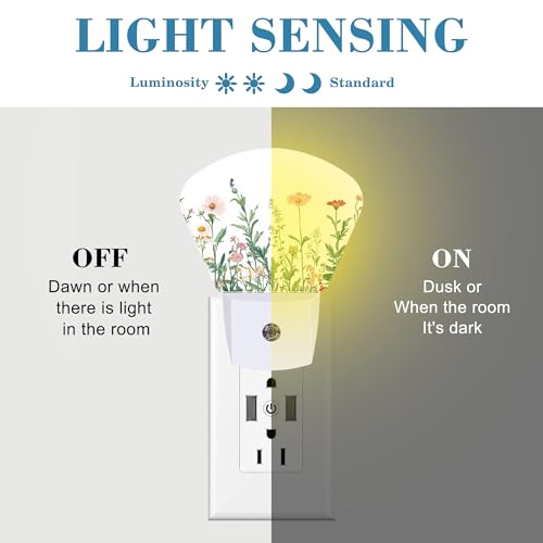 Image of Watercolor Colorful Wildflowers Night Light Wildflowers Nightlight Plug into Wall with Dusk to Dawn Sensor for Kid Girls Boys Women Men Room, Hallway, Kitchen, Bathroom, Stairs Decor