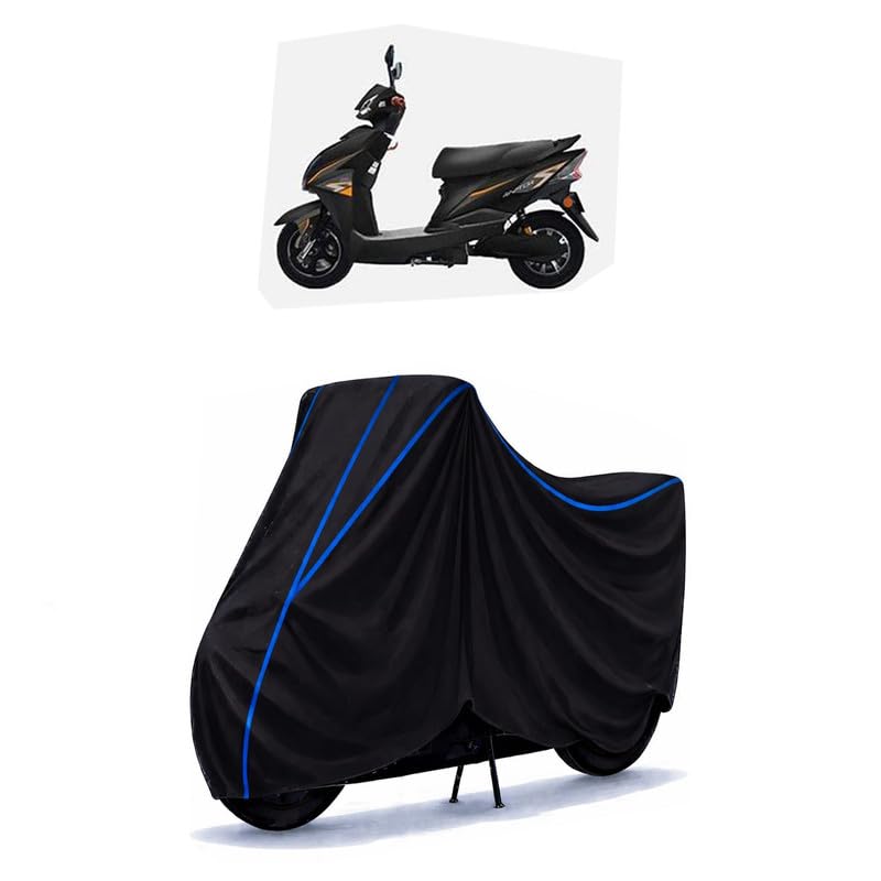 Image of Scooty Cover Water Resistant for Techo Neo STD | Universal Scooter & Bike Cover | Heavy Duty UV Dust, Rain & Scratch Protection | Elastic Fit All Weather Indoor Outdoor | Black with Blue Piping