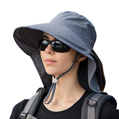 Tumnea Sombrero para el Sol de ala Ancha para Mujer, Sombrero para el Sol con Solapa en el Cuello, Sombrero de Verano con protección UV, Sombrero de Pescador con Agujero de Cola de Caballo
