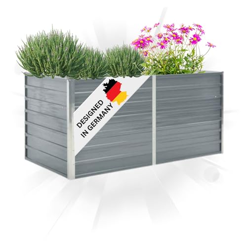 DELUKE® Hochbeet für Garten Oskar Grau | 160x80x77cm | Verzinkter Stahl | Wetterfest | Hochbeet Metall Gartenbeet Kräuterbeet Blumenbeet Beet hoch Frühbeet für Garten Gemüsebeet