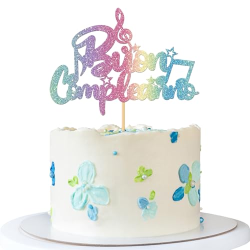 Buon Compleanno Décoration de gâteau d'anniversaire sur le thème italien – Décorations de fête d'anniversaire – Paillettes arc-en-ciel
