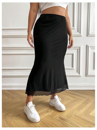 SHENHE Women's Plus Size Elegant Mesh Fishtail Skirt High Waisted Bodycon Pull on Long Skirt4