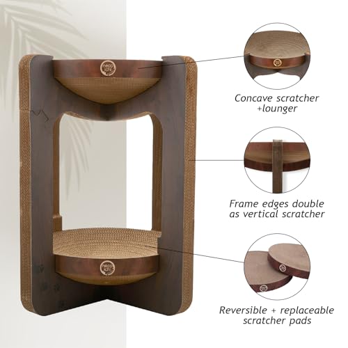 Image of Necoichi Cat Scratcher Tower for Indoor Cats - Cat Scratching Post Lounger with Reversible Usability and Extra Comfort for Lounge, Cardboard Bed Couch / (XL, Dark Cherry)