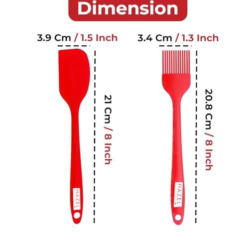 Image of HAZEL Silicone Spatula & Oil Brush Combo Set of 2 | 8 inch Heat Resistant, Non-Stick Tools for Mixing, Scraping & Greasing