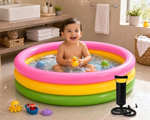 Image of 3 Feet Inflatable Baby Pool Bath Tub for Kids (1-3 Years) with Air Pump | Portable Indoor & Outdoor Swimming Pool for Toddlers | Soft & Durable Kiddie Water Pool for Boys & Girls (5 feet)