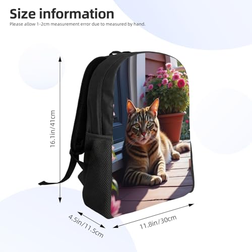 Comfort Fit Unisex Tabby Cat On Porch with Flowers Backpack Durable for Daily Commute Travel Adventures 16 Inch4