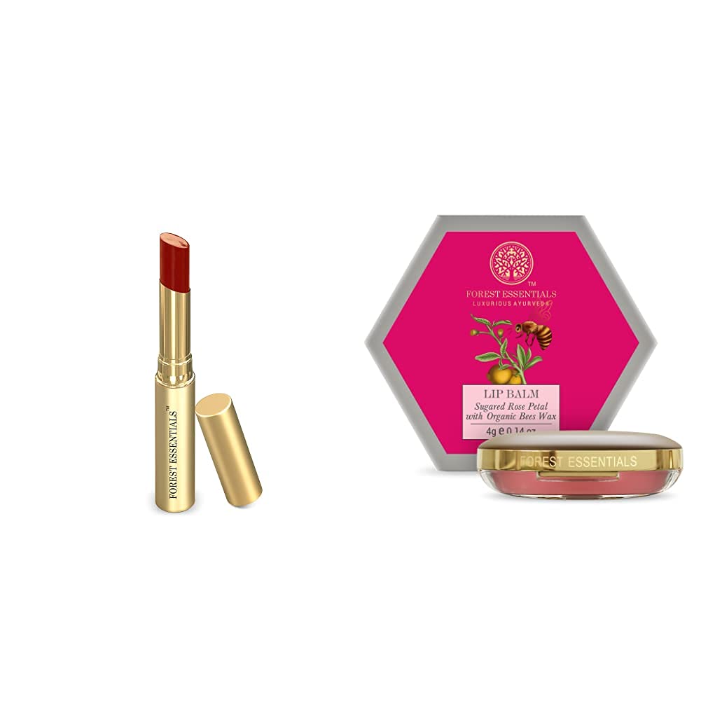 Forest Essentials Tinted Lip Serum Madhu Rasa Anar Rasa 2.2 g, Maroon (brownish crimson) & Forest Essentials Luscious Sugared Rose Petal Lip Balm, 4g-image-41