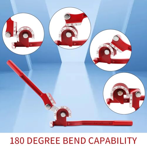Image of Copper Tube Benders & 1Pair Gloves,3-in-1 Manual Tubing Benders for 1 /4'' 5 /16'' 3 /8'' Tubing 0-180 Degrees Heavy Duty Brake Line Bending Tool for Copper-Brass,Aluminum Pipes(RED,Size:10.24inch)