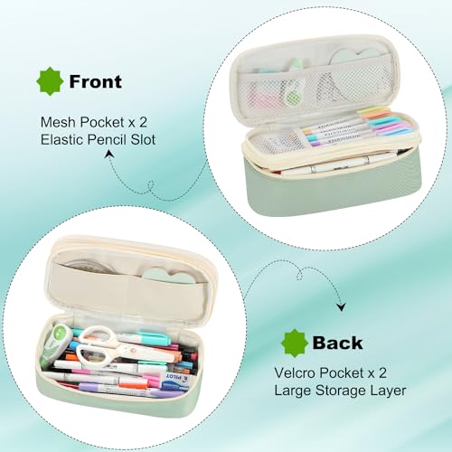Image of Large Pencil Case for Girls Teens Kids School Pencil Bag with Zipper Green