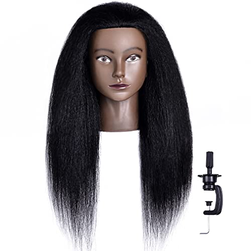 SUMA Mannequin Head 16" 100% Real Hair Hairdresser Cosmetology Mannequin Manikin Training Head Hair and Free Clamp Holder (Natural)