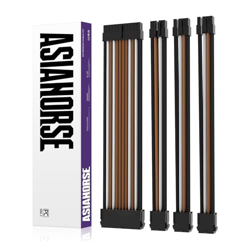 AsiaHorse Upgraded 16AWG PSU Cable Extension Sleeved Custom Mod GPU PC Power Supply Soft Braided Cables (Black-Brown) with Two Color Comb Kit 24P/8P to 6+2P/8P to 4+4P 30CM