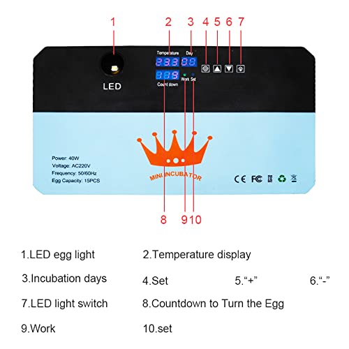 Küken-Ei-Inkubator, Enten-Ei-Inkubator für 15 Eier, vollautomatischer Hatcher, Geflügel-Brutmaschine, Egg Hatcher… – Bild 8