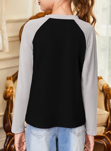 blibean Tween Girls Fall Shirts Tween Kids Girl Long Sleeve Tshirts Cute Color Blocked Tops Fashion Clothes Size 14-15 Years Old A Black4