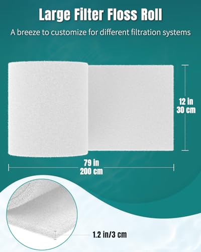 Image of Pawfly 79 x 12 Inch White Cuttable Aquarium Filter Pad, 2 Inch Thick High Density Filter Media Roll for Freshwater Saltwater Fish Tanks & Small Ponds, Aquarium Filter Floss Roll for Fish Tank Filters