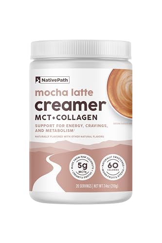 NativePath Keto Coffee Creamer Powder Mocha Latte — Keto-Friendly, Non-Dairy & Low Sugar Creamer. Made with Grass-fed Collagen Protein Powder, MCT Oil & Monk Fruit. Soy & Gluten Free (7.4 OZ)
