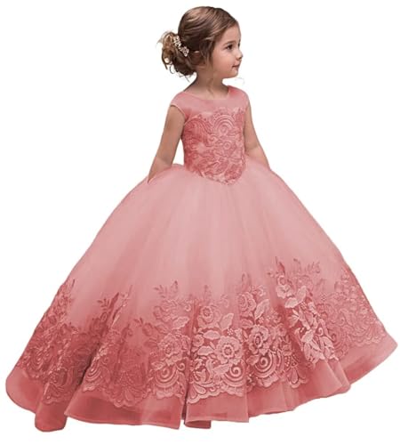 Tulle Flower Girl Dresses for Wedding Lace Applique Pageant Dress Ball Gown First Communion Dress with Bow
