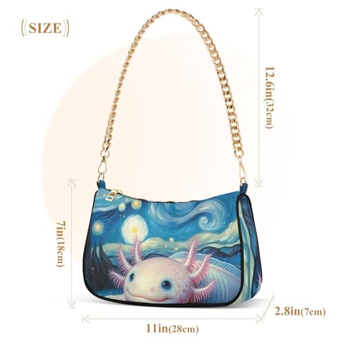 Cute Axolotl Starry Night Funny Medium Handbag Tote Womens Ladies Shoulder Bag Floral Zipper Casual Hobo Purse with Chain Strap3