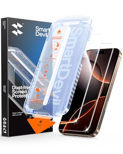 Image of SMARTDEVIL 2 Pack for iPhone 16 Pro Screen Protector, 9H Hardness Military Grade Shatterproof, HD Clear Tempered Glass with Auto Dust-Elimination, Bubble Free, Easy Installation, Case Friendly