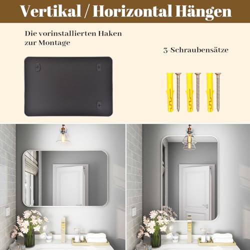 Koonmi Badspiegel mit runden Ecken 61 x 91 cm, Alurahmen, Silber – Ansicht 5