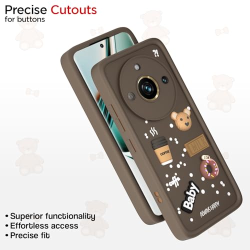 Image of Pikkme Back Cover for Realme 11 Pro / 11 Pro Plus 5G / Narzo 60 Pro 5G | Cute Fun Cartoon 3D Bear Silicone Full Body Protection Bumper Cover (Brown)