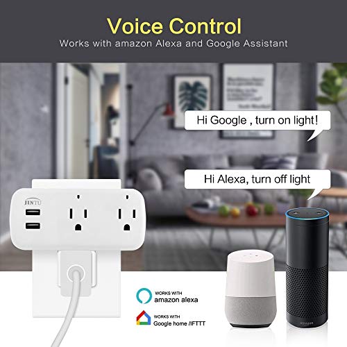 Smart Plug, JINTU Dual WiFi Socket Outlet 2 USB Charger Work with Alexa, Google, Remote Control by Smartphone, Voice Control, No Hub Required, Overload Protection