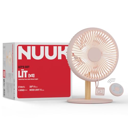 NUUK LIT v3 | Rechargeable Fan | 3 Mood Light Settings | 6000mAh Battery | Up to 17 hrs Run time | Magnetic Remote | Ultra-silent BLDC Motor | 120 Auto Oscillation | Type - C Charging