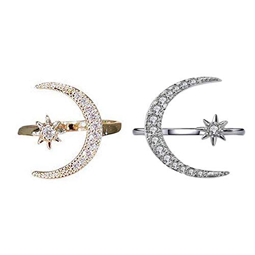 Adjustable Ring Open Rings For Women Girls Fashion Jewelry For Birthday Christmas Gift For Girlfriend Gold Sliver Plate Moon Rings Set For Mom Nana Sister #TOP4