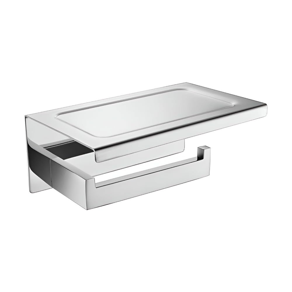 NIKCORP - Toilet Paper Holder with Shelf, Brushed Stainless Steel Paper Holder, Wall Paper Holder for Bathroom - Silver Chrome