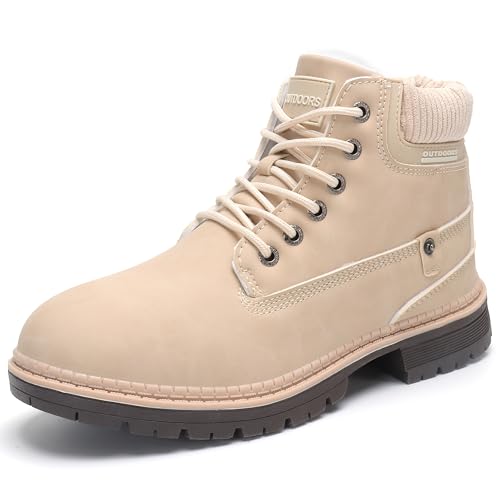 wanhee Snow Boots for Women Winter the Cold Weather Outdoor Insulated Fur Warm Waterproof Hiking Boots Beige Size 8