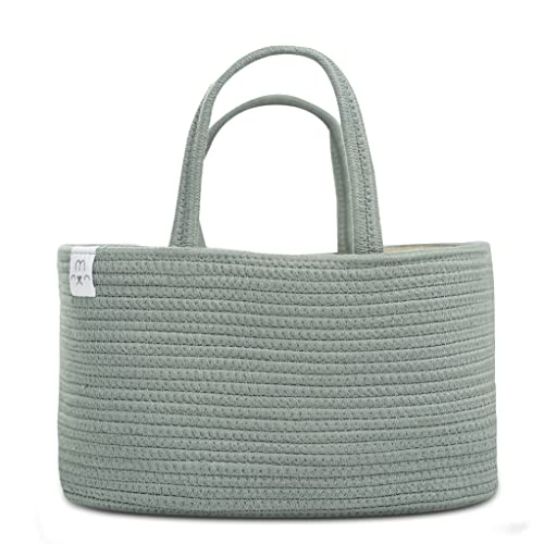 Image of Natemia Rope Diaper Caddy Organizer│Large Portable Nursery Storage Bin and Car Travel Organizer│Tote Bag with Dividers for Diapers & Wipes