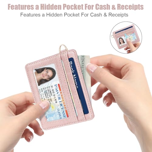 Image of Slim Credit Card Holder Crocodile Wallet Women Thin Wallets | Alligator Print RFID Blocking Minimalist Lightweight Pocket Small Cute Cards Holders ID Window, Pink Croc