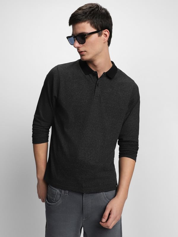 Image of Dennis Lingo Men's Cotton Polo Neck Tshirt, Regular Fit Long Sleeve