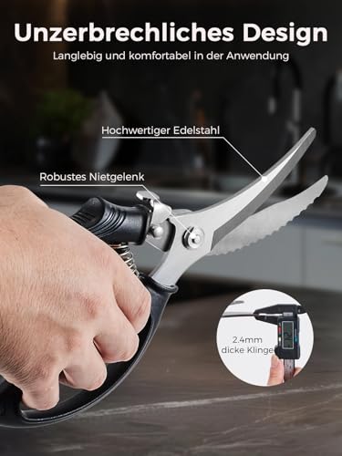 Foto von SimCoker Geflügelschere Profi, Küchenschere,Fleischschere, Robustes Huhn mit Rutschfestem Griff und Sicherheitsverschluss, Fleischschere für Fleisch, Huhn, Knochen, Geflügel, Federbelastet