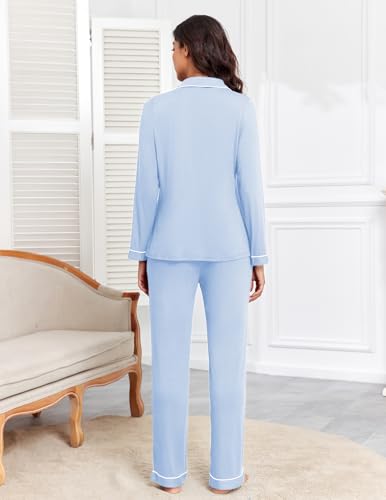 Image of Veseacky Women's Ribbed Knit Pajamas Set 2 Piece Warm Soft Loungewear Sleepwear Pjs S-XXL