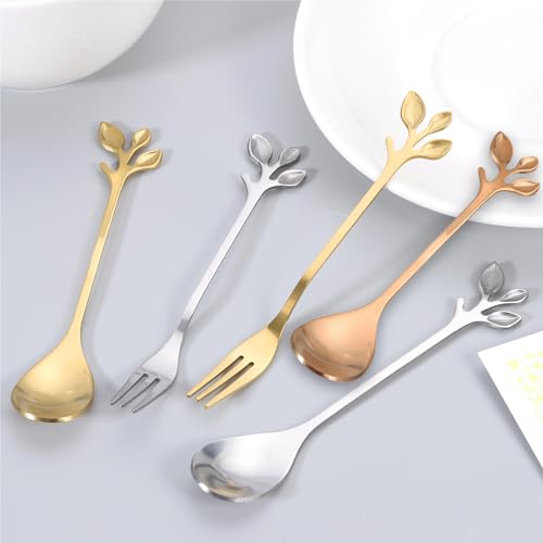 uxcell 10Pcs Stainless Steel Leaf Coffee Spoon 4.8" Small Tableware Dessert Spoons Stirring Mixing Spoons for Ice Tea Coffee - Image 4
