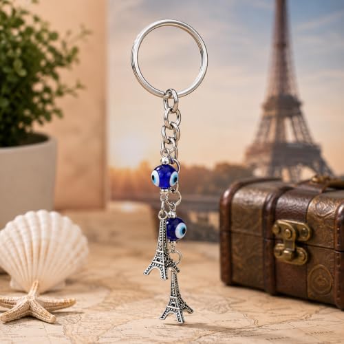 Image of GJ Premium Turkish Evil Eye Keychain for Car, Bike & Home | Nazar Protection Keychain, Good Luck Charm | Spiritual Metal Key chain for Men & Women