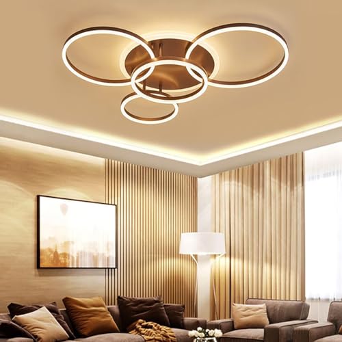 Chandelier plafond LED dimmable doré 5 têtes avec télécommande pour salon - 7