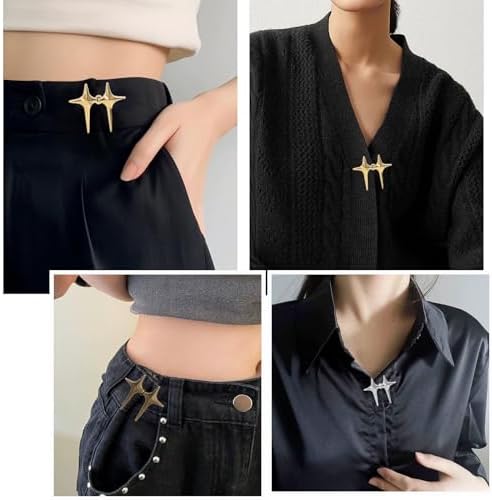 8 Sets Adjustable Star Button Pant Waist Tightener, Adjustable Waist Buckle Sets No Sew and No Tools Detachable Decorative Waist Buckles, Jean Buttons Pins for Loose Jeans, Pants, Skirts, Sleeves