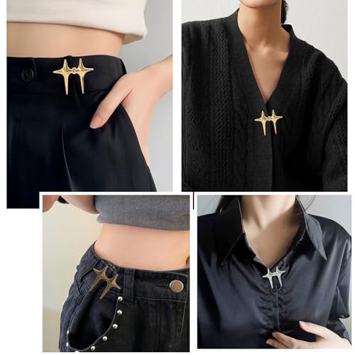 8 Sets Adjustable Star Button Pant Waist Tightener, Adjustable Waist Buckle Sets No Sew and No Tools Detachable Decorative Waist Buckles, Jean Buttons Pins for Loose Jeans, Pants, Skirts, Sleeves
