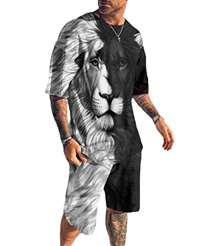 Ensemble homme lion noir et blanc ts1157 pour vos sorties détente