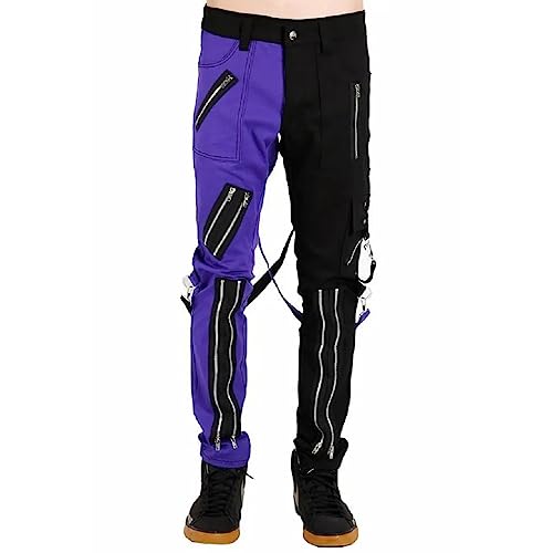 Gothic Bondage Men Pant Alternative Punk Rock Split Leg Purple/Black Emo Trouser Pant/USA2