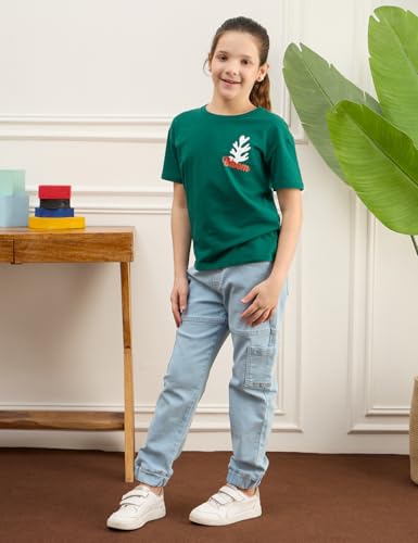 Image of Amazon Brand - Symbol Girls Cotton Strechable Oversized Graphic Printed Half Sleeves T-Shirt | Age 6-14 Years (Combo Pack of 2)