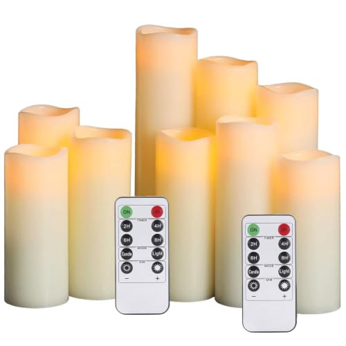 Da by 9 Velas LED Marfil con Llama Interna Realista, Luz Cálida, 1 Mando, Cera Natural, Tamaños...