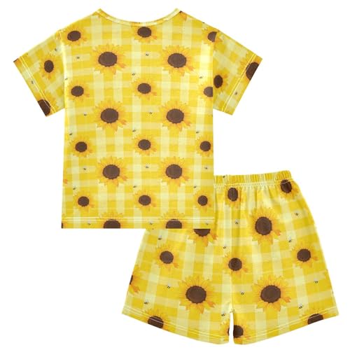 Bee Sunflower Yellow Pajama Set Short Sleeve Pajamas Shorts Sets Cotton PJS 2 Piece Clothes Set 5Y2