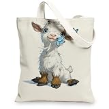 Lindas bolsas de lona de cabra, adorables bolsas de compras reutilizables con diseño de animales, diseño de dibujos animados, ligeras, lavables, para gimnasio, viajes, picnic, 13 x 15 pulgadas