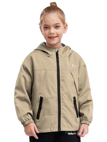 Boys Girls Lightweight Hooded Windproof Jacket Zip Up Waterproof Outwear for Hiking Camping Active Outdoor